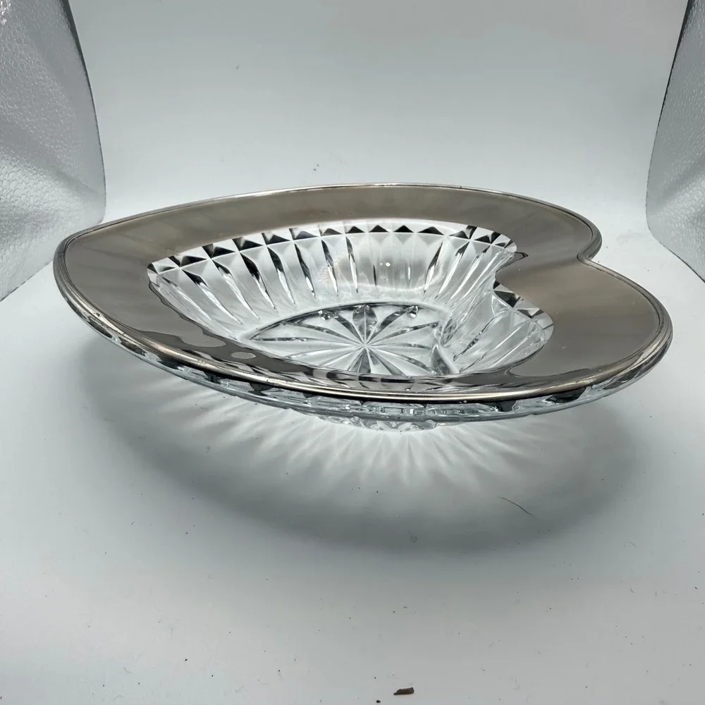 Vintage Mikasa Desire Heart Crystal Candy Bowl Silver Rim Trinket Dish